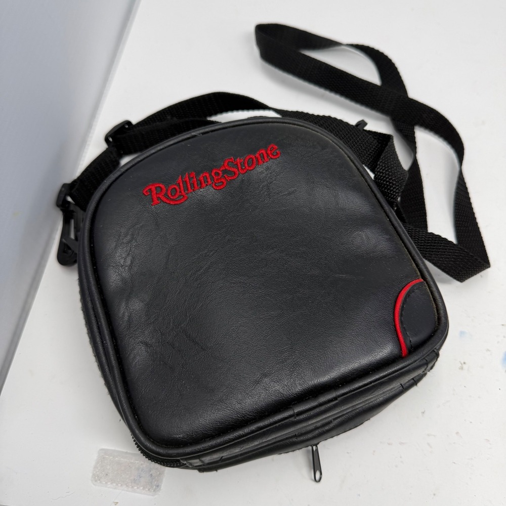 Rolling Stone Magazine Black Faux Leather Crossbody Bag Tech Pouch Red Logo